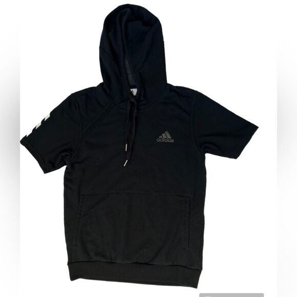 Adidas Short Sleeve Hoodie 3 Stripes on Sleeve Size Small Kangaroo Pocket - Picture 1 of 7